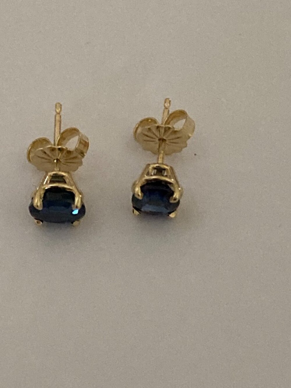 14K Yellow Gold Blue Sapphire Stud Earrings - Picture 5 of 7